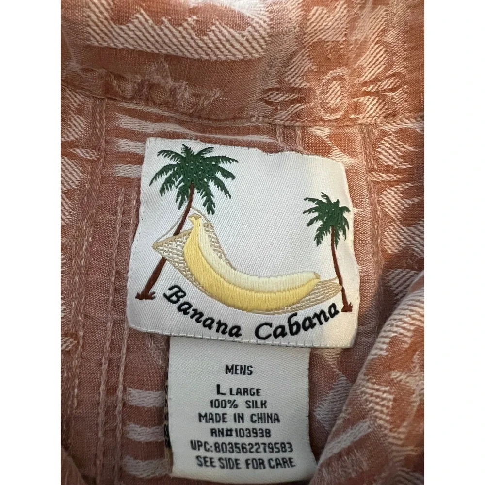 Banana Cabana Mens 100% Silk Hawaiian Shirt Large Terracotta Palm Tree Jacquard